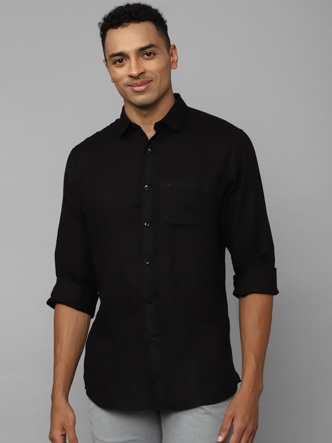 

Allen Solly Spread Collar Slim Fit Pure Linen Casual Shirt, Black