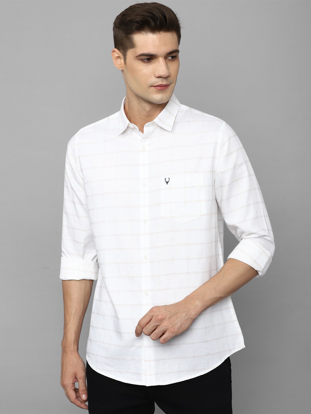 

Allen Solly Slim Fit Horizontal Striped Pure Cotton Casual Shirt, White