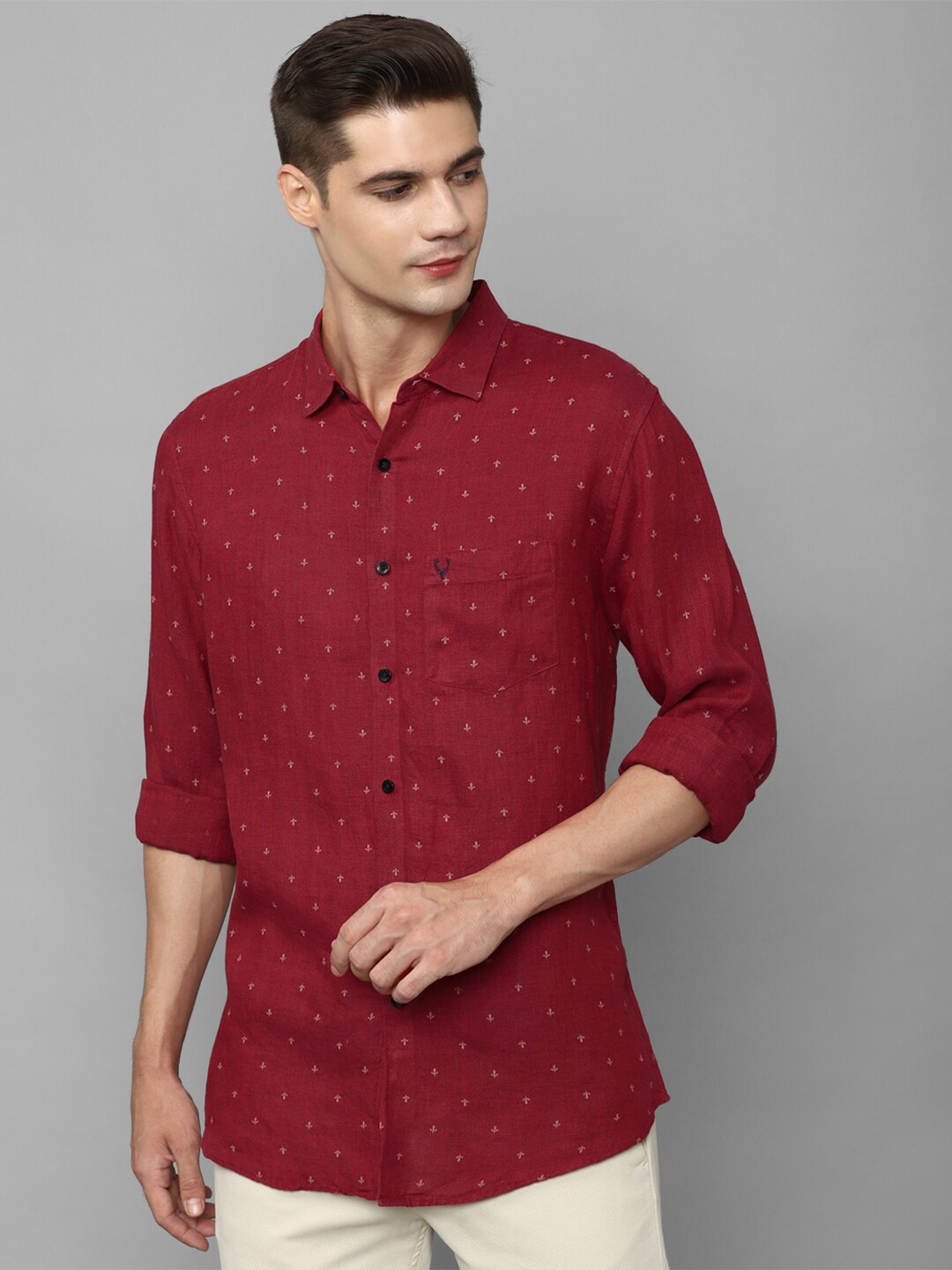 

Allen Solly Slim Fit Geometric Printed Pure Linen Casual Shirt, Maroon