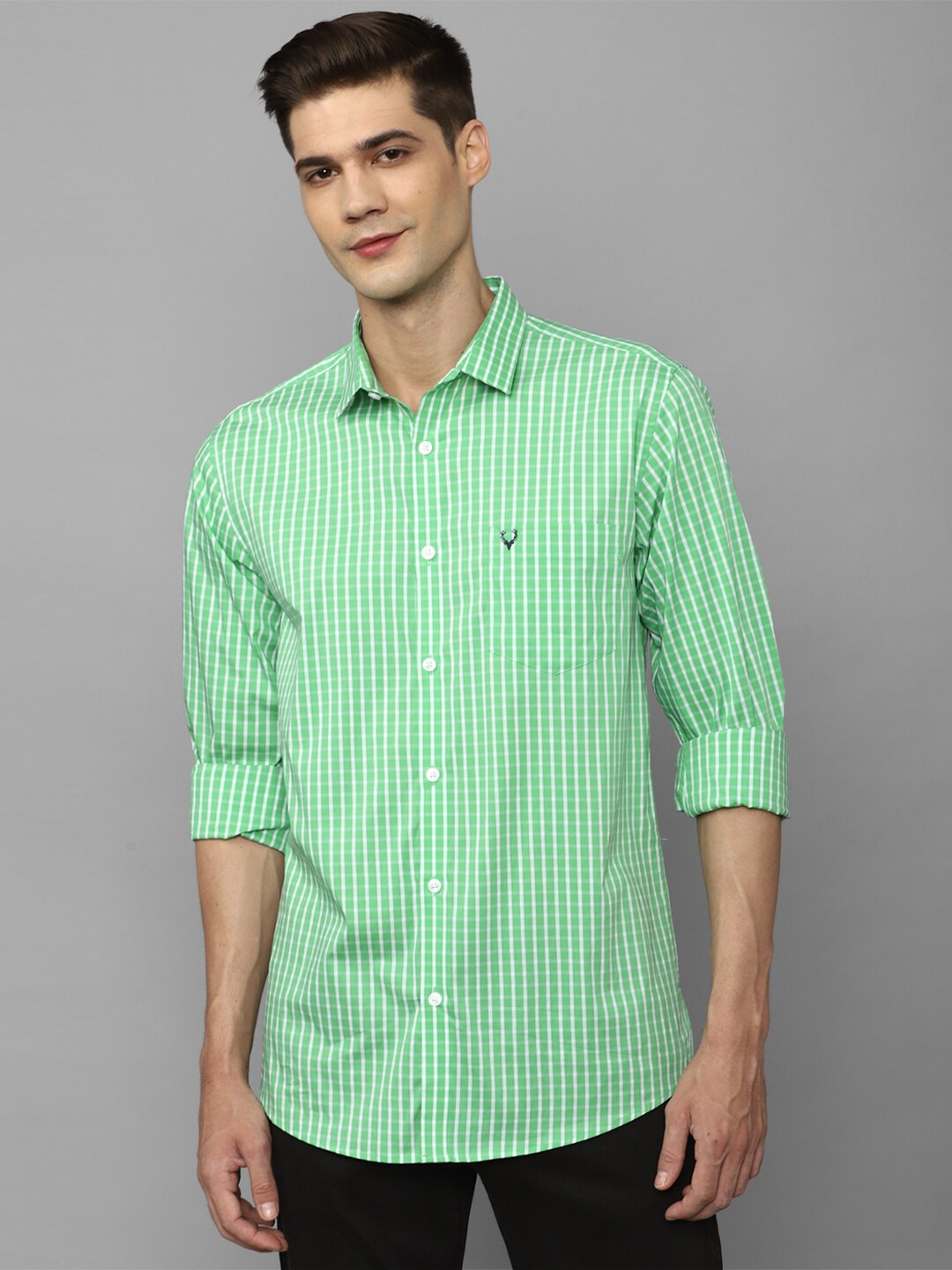 

Allen Solly Slim Fit Gingham Checked Casual Shirt, Green