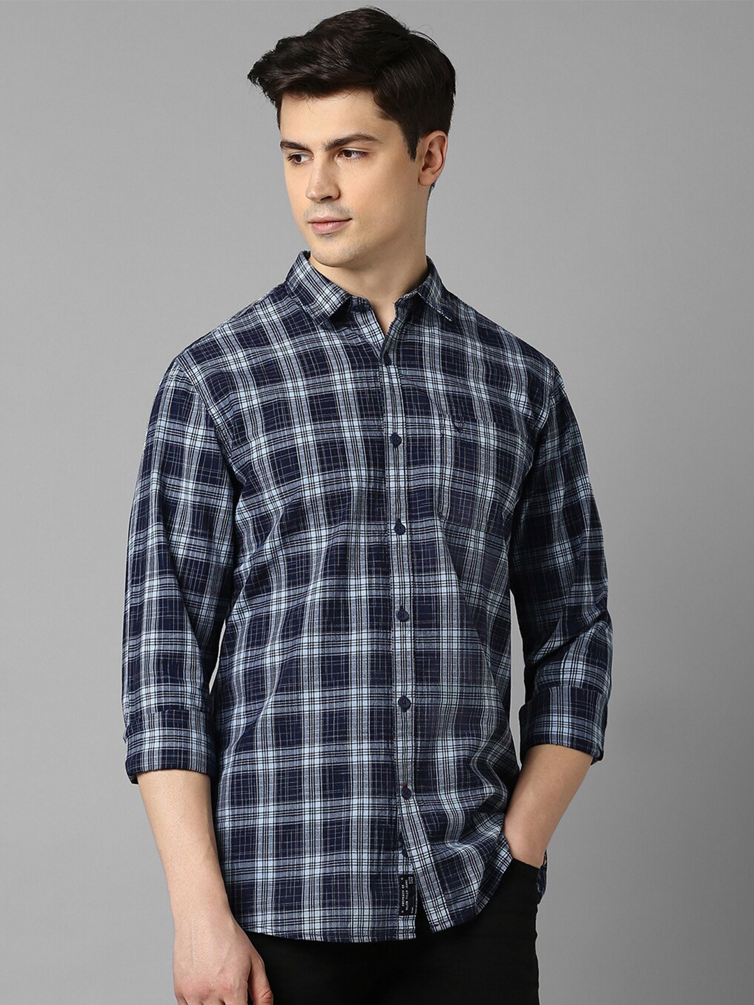

Allen Solly Sport Men Navy Blue Tartan Checks Opaque Checked Casual Shirt