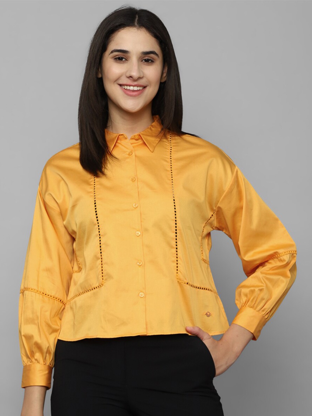 

Allen Solly Woman Spread Collar Pure Cotton Casual Shirt, Yellow