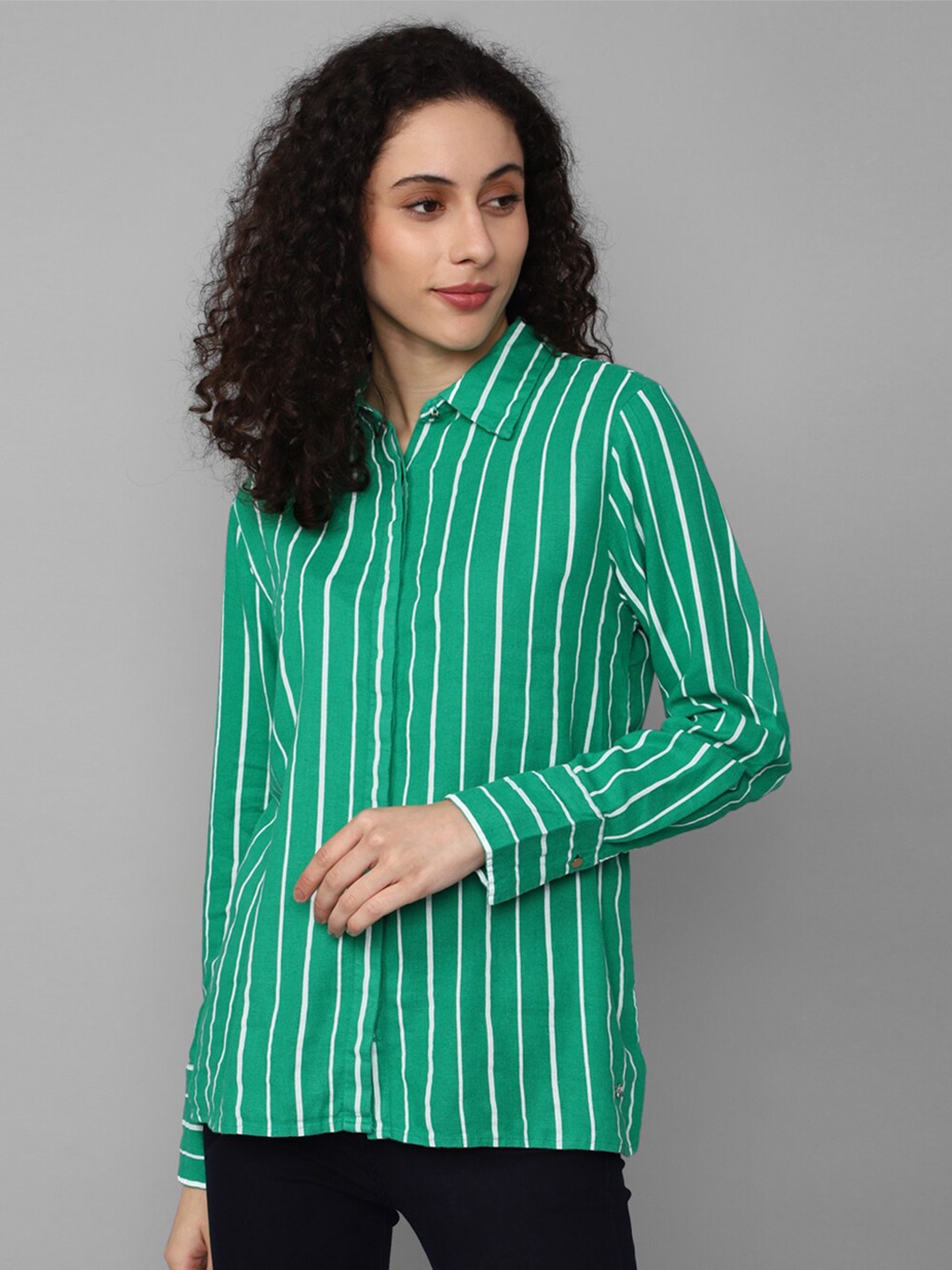 

Allen Solly Woman Striped Spread Collar Casual Shirt, Green