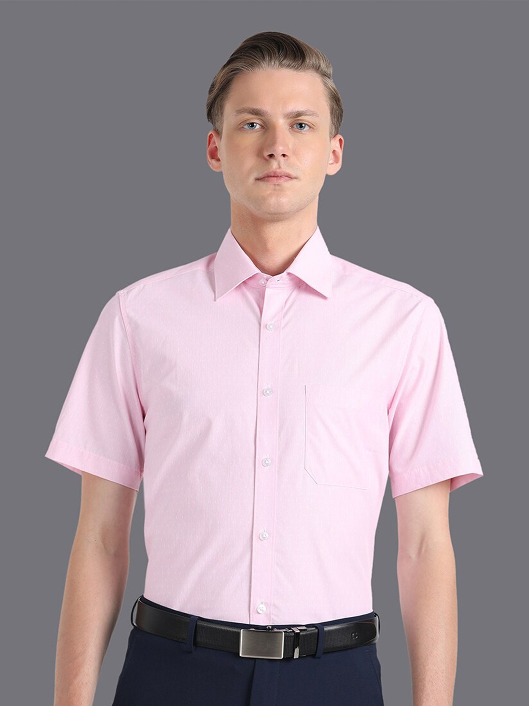 

Louis Philippe Slim Fit Opaque Striped Formal Cotton Shirt, Pink