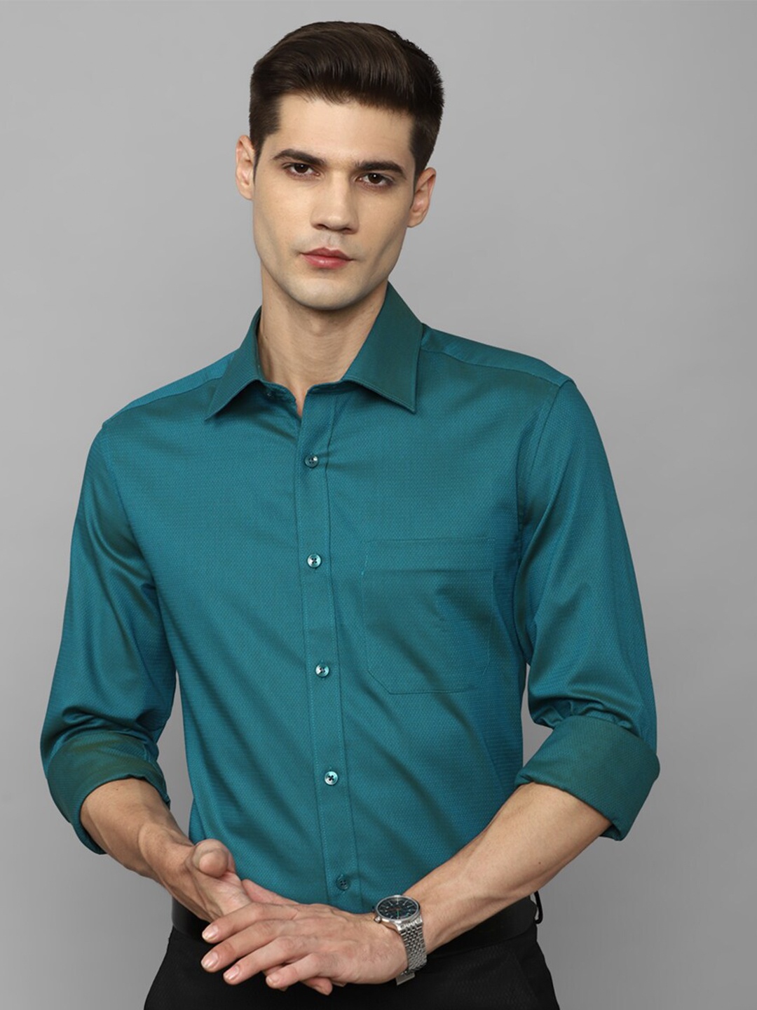 

Louis Philippe Slim Fit Opaque Pure Cotton Formal Shirt, Teal