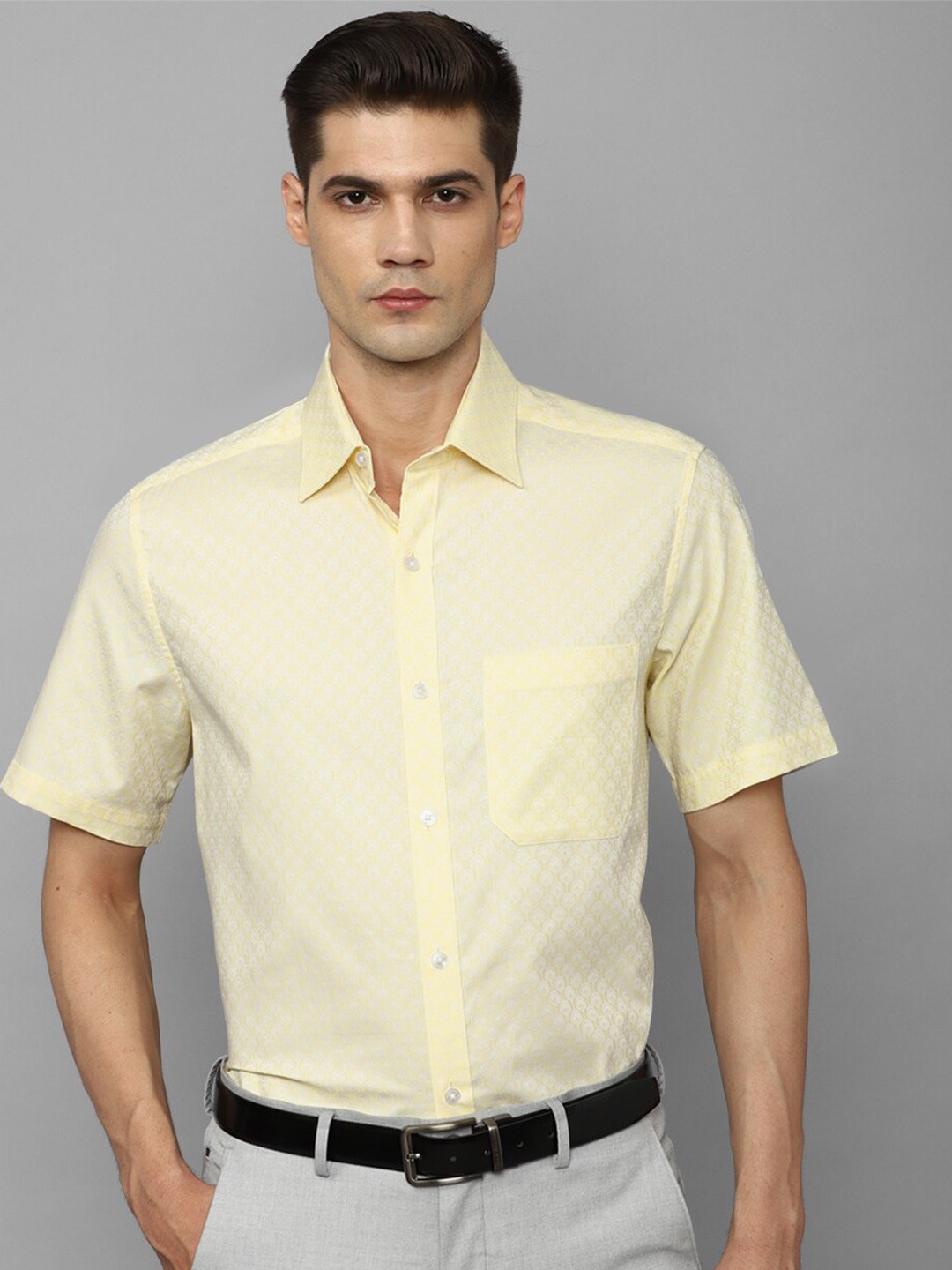 

Louis Philippe Slim Fit Textured Pure Cotton Formal Shirt, Yellow