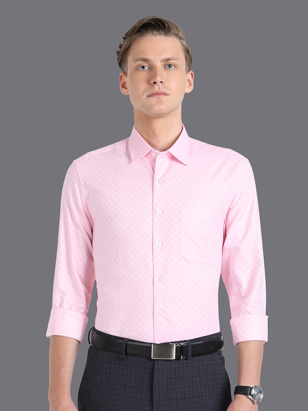 

Louis Philippe Slim Fit Micro Ditsy Printed Pure Cotton Formal Shirt, Pink