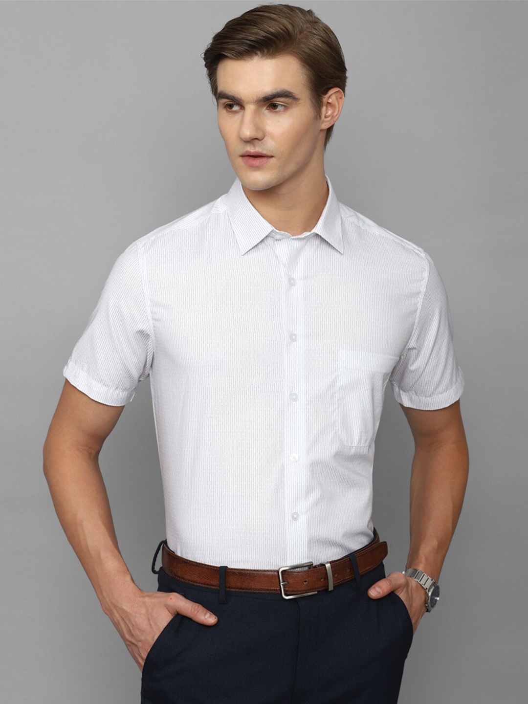 

Louis Philippe Slim Fit Striped Pure Cotton Formal Shirt, White