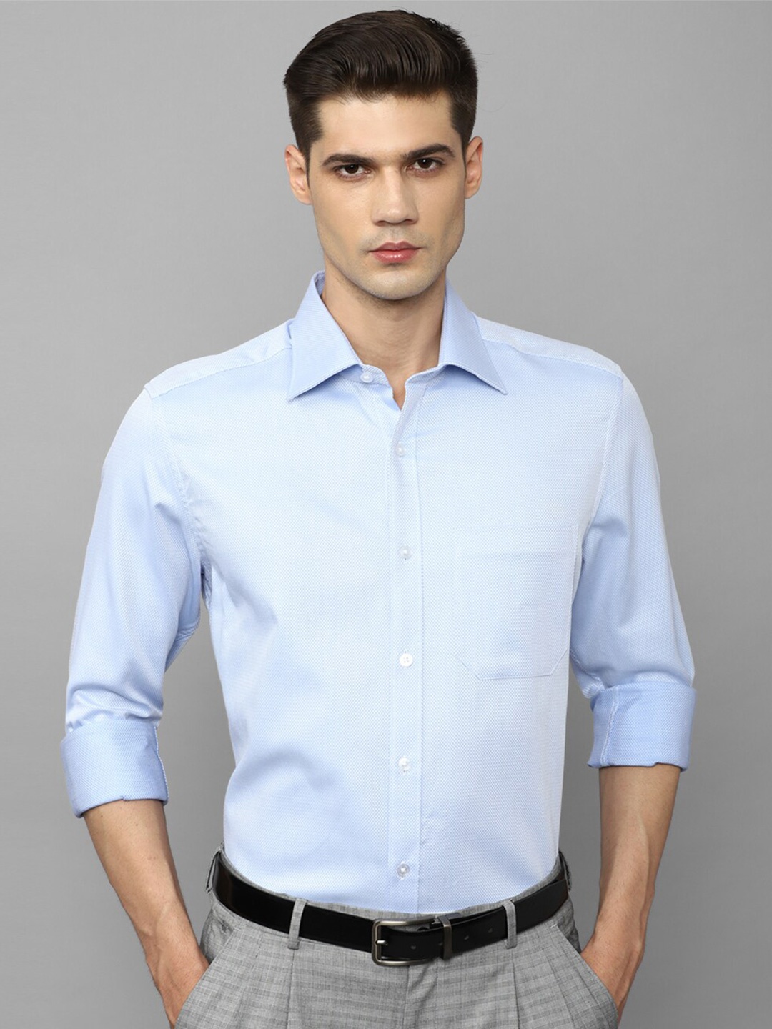 

Louis Philippe Slim Fit Textured Pure Cotton Formal Shirt, Blue