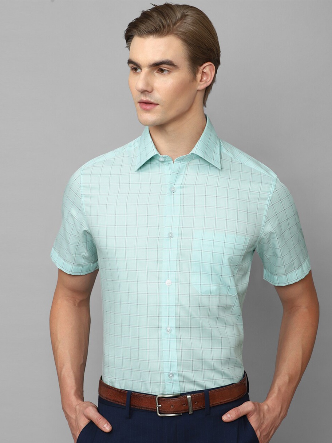

Louis Philippe Slim Fit Checked Pure Cotton Formal Shirt, Blue