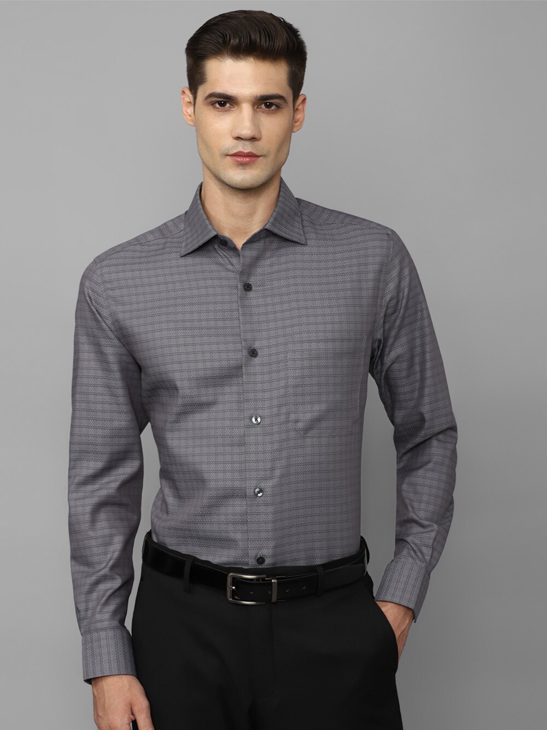 

Louis Philippe Slim Fit Opaque Checked Pure Cotton Formal Shirt, Grey