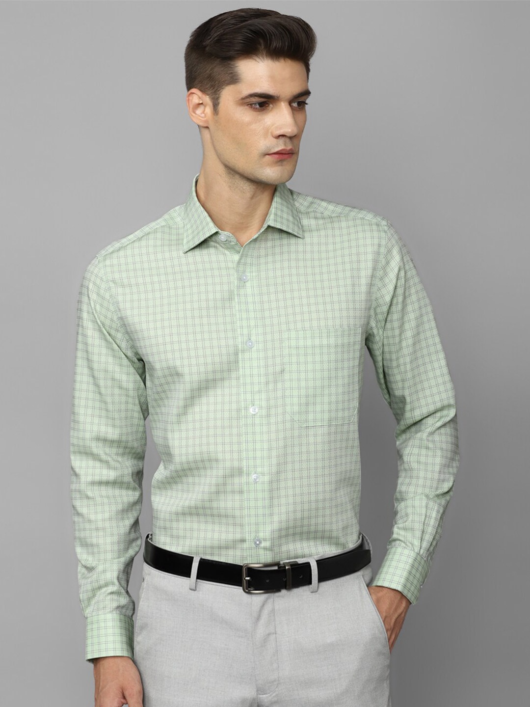 

Louis Philippe Slim Fit Checked Pure Cotton Formal Shirt, Green