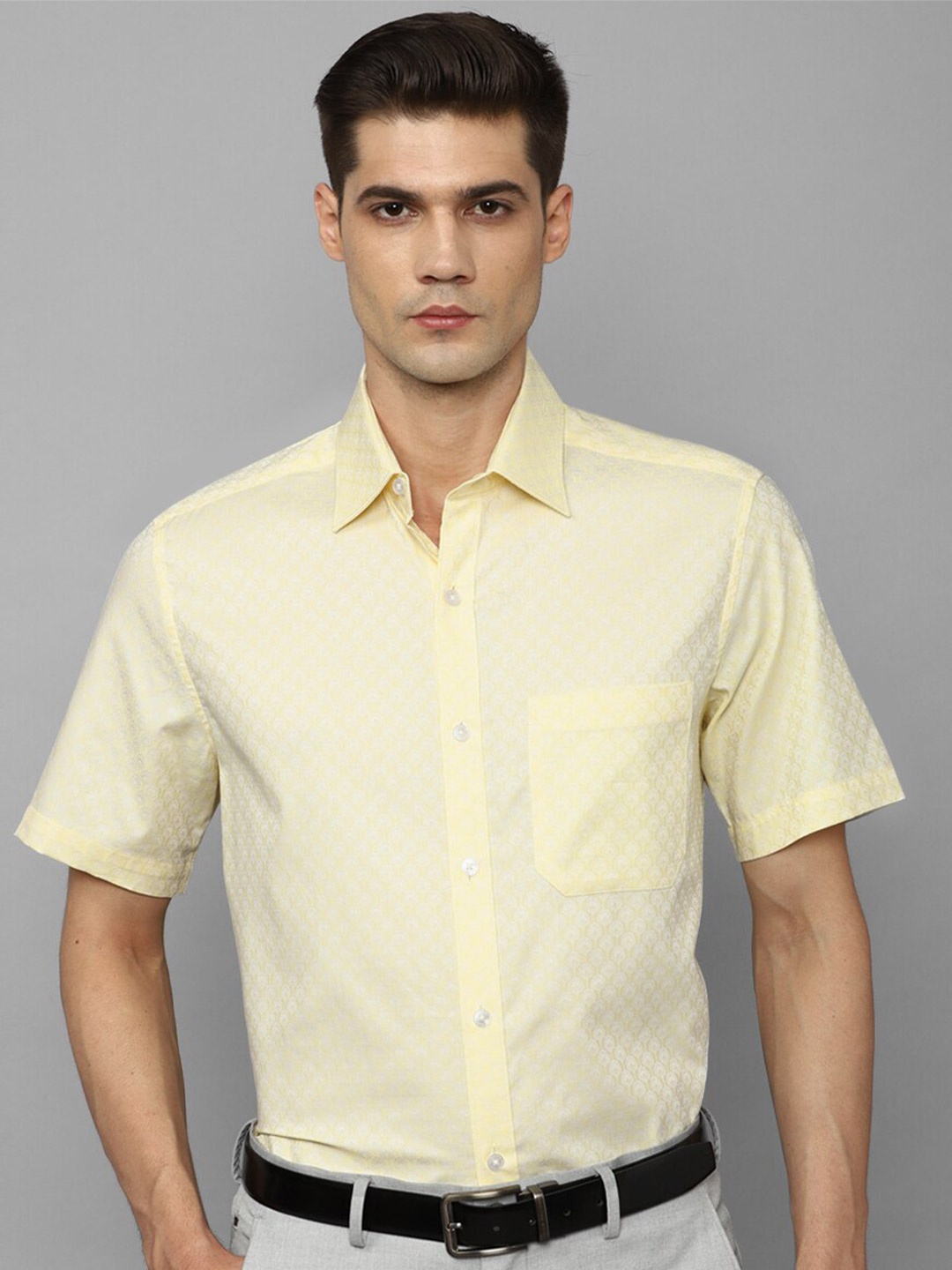 

Louis Philippe Slim Fit Self Design Pure Cotton Formal Shirt, Yellow