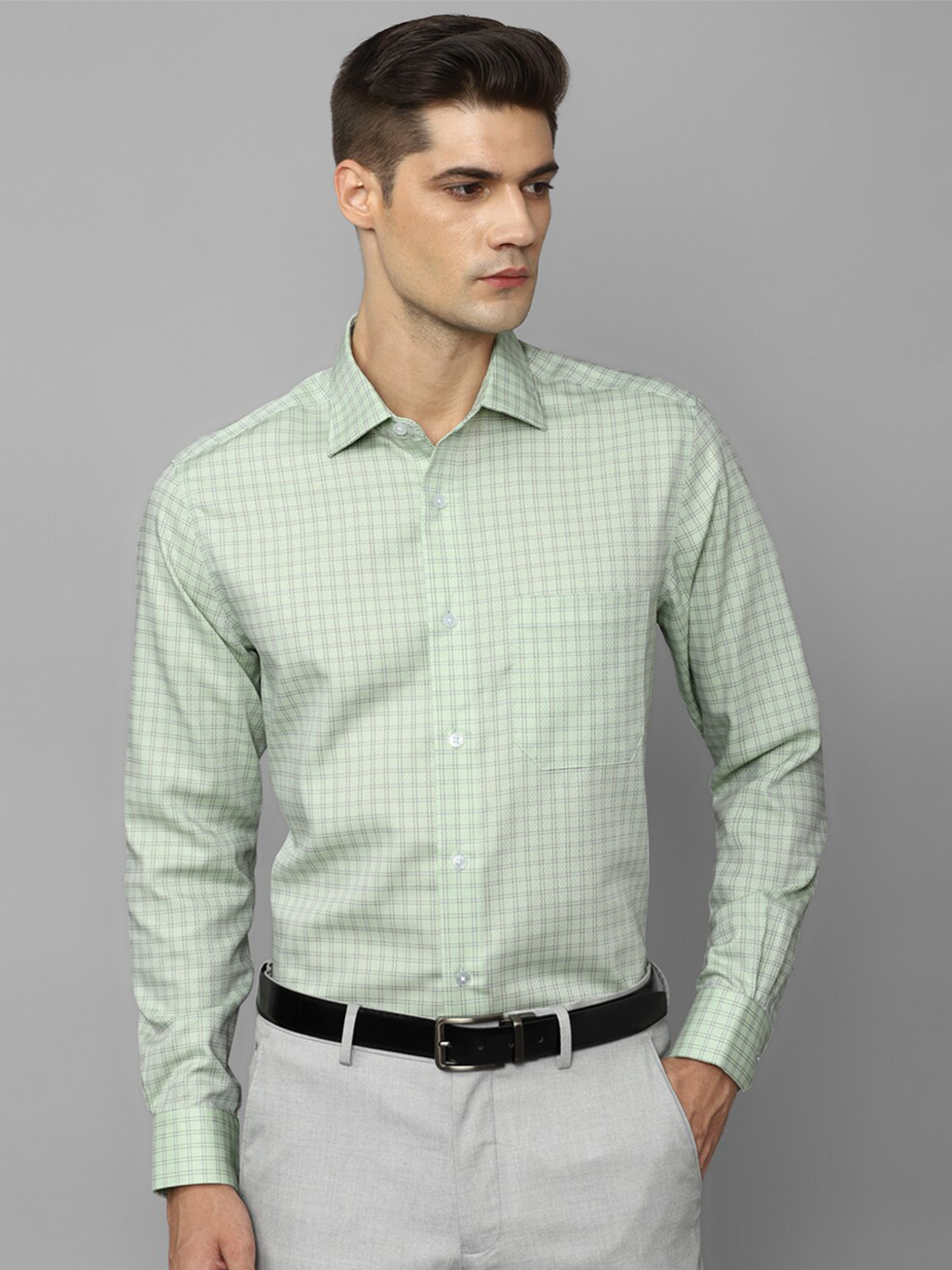 

Louis Philippe Other Checks Slim Fit Cotton Formal Shirt, Green