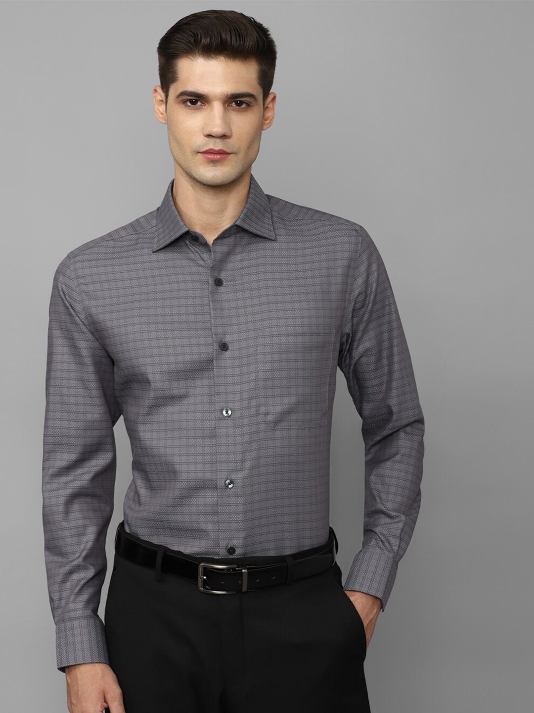 

Louis Philippe Slim Fit Opaque Checked Formal Cotton Shirt, Grey