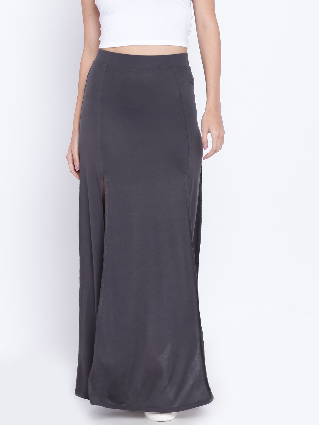 

FOREVER 21 Charcoal Grey High Slit Maxi A-Line Skirt