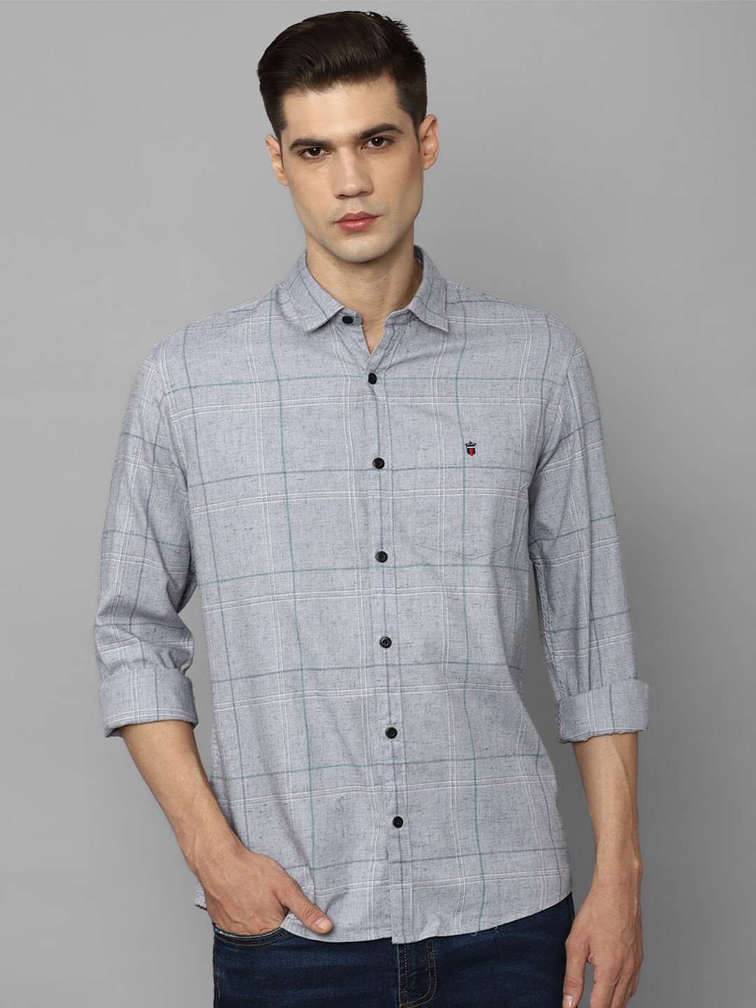 

Louis Philippe Jeans Men Checked Comfort Slim Fit Cotton Casual Shirt, Grey