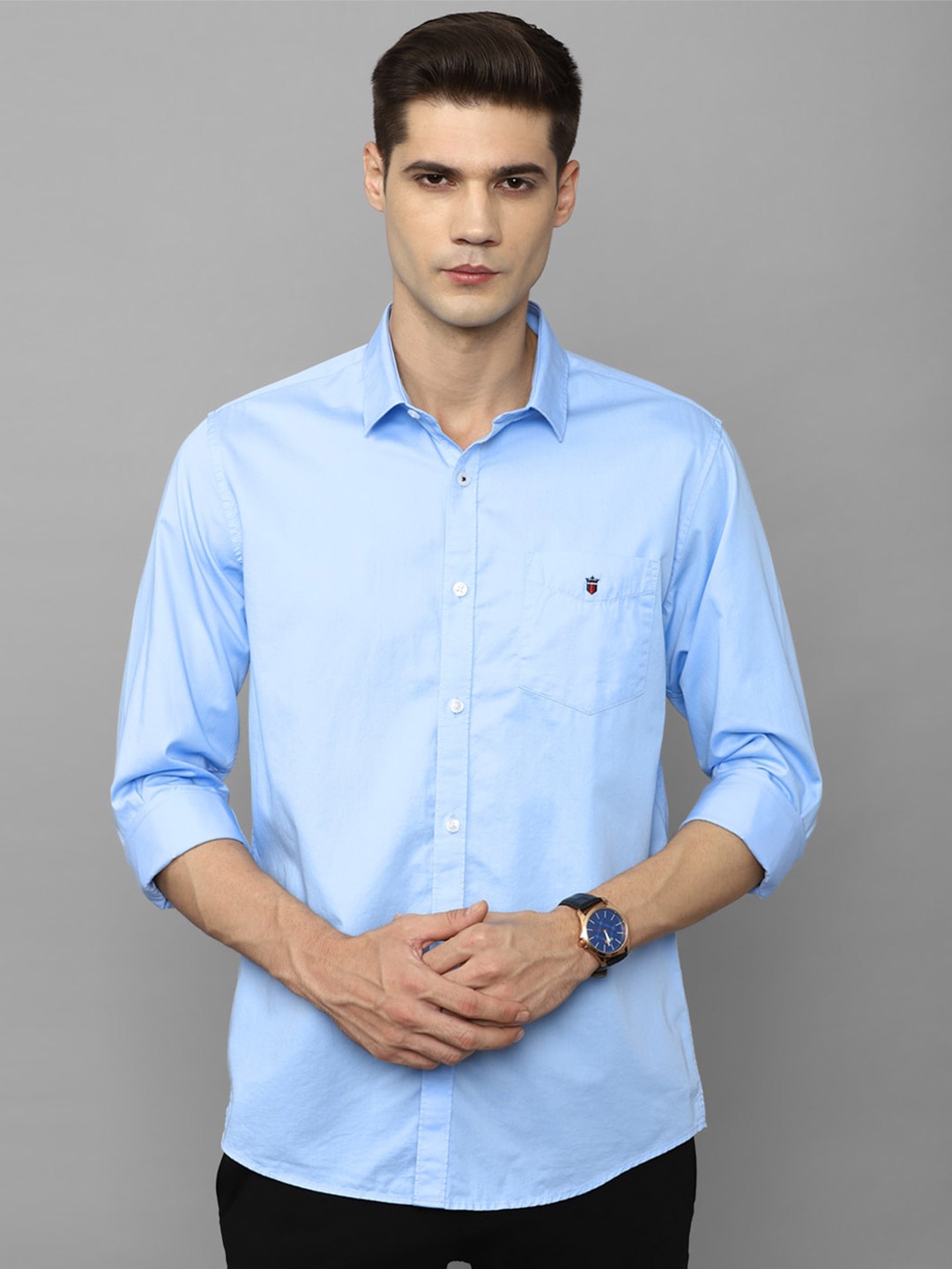 

Louis Philippe Sport Spread Collar Pure Cotton Slim Fit Casual Shirt, Blue