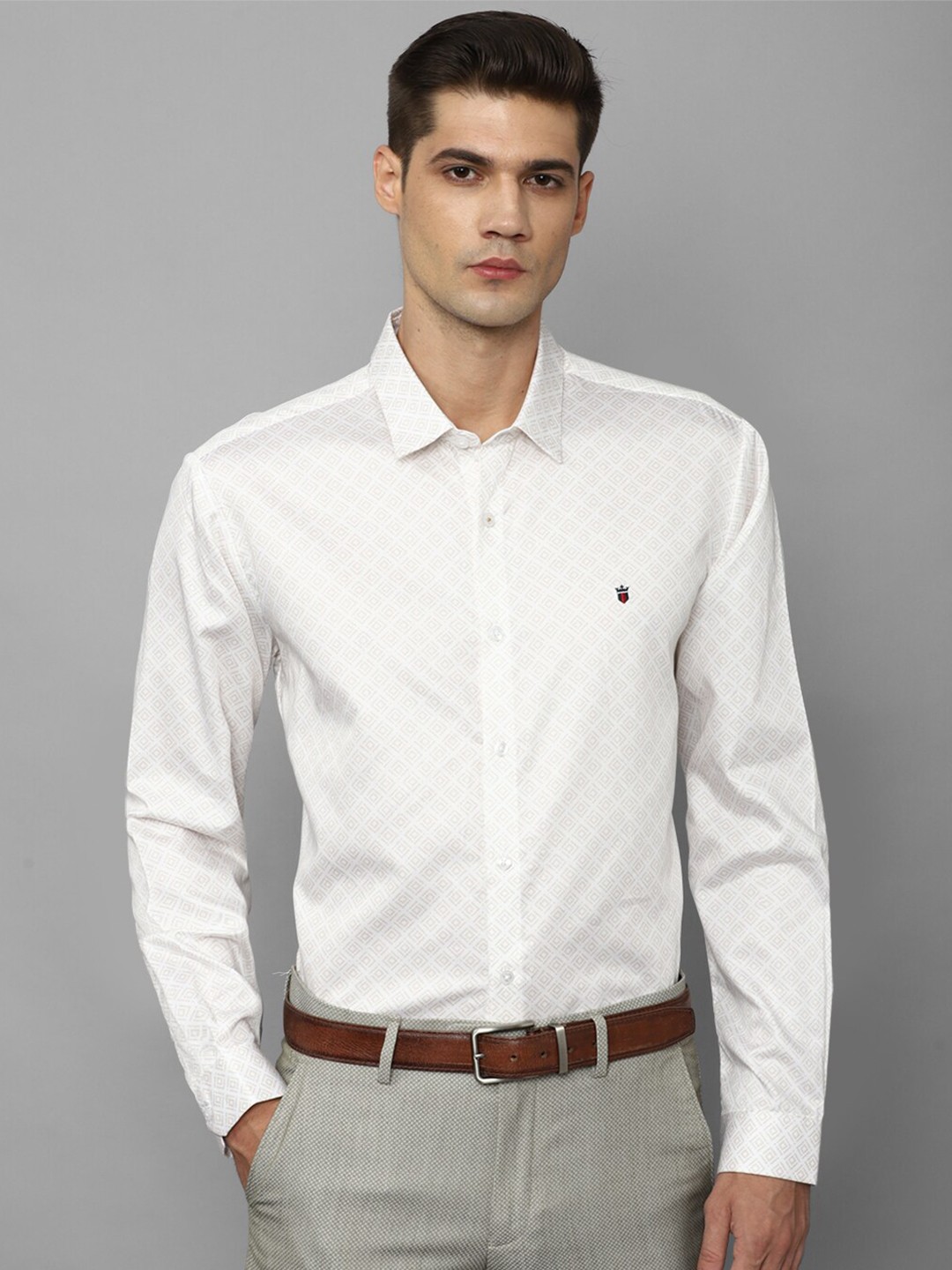 

Louis Philippe Sport Slim Fit Geometric Printed Pure Cotton Formal Shirt, White