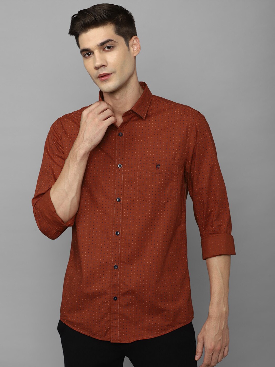 

Louis Philippe Sport Slim Fit Micro Ditsy Printed Cotton Casual Shirt, Brown