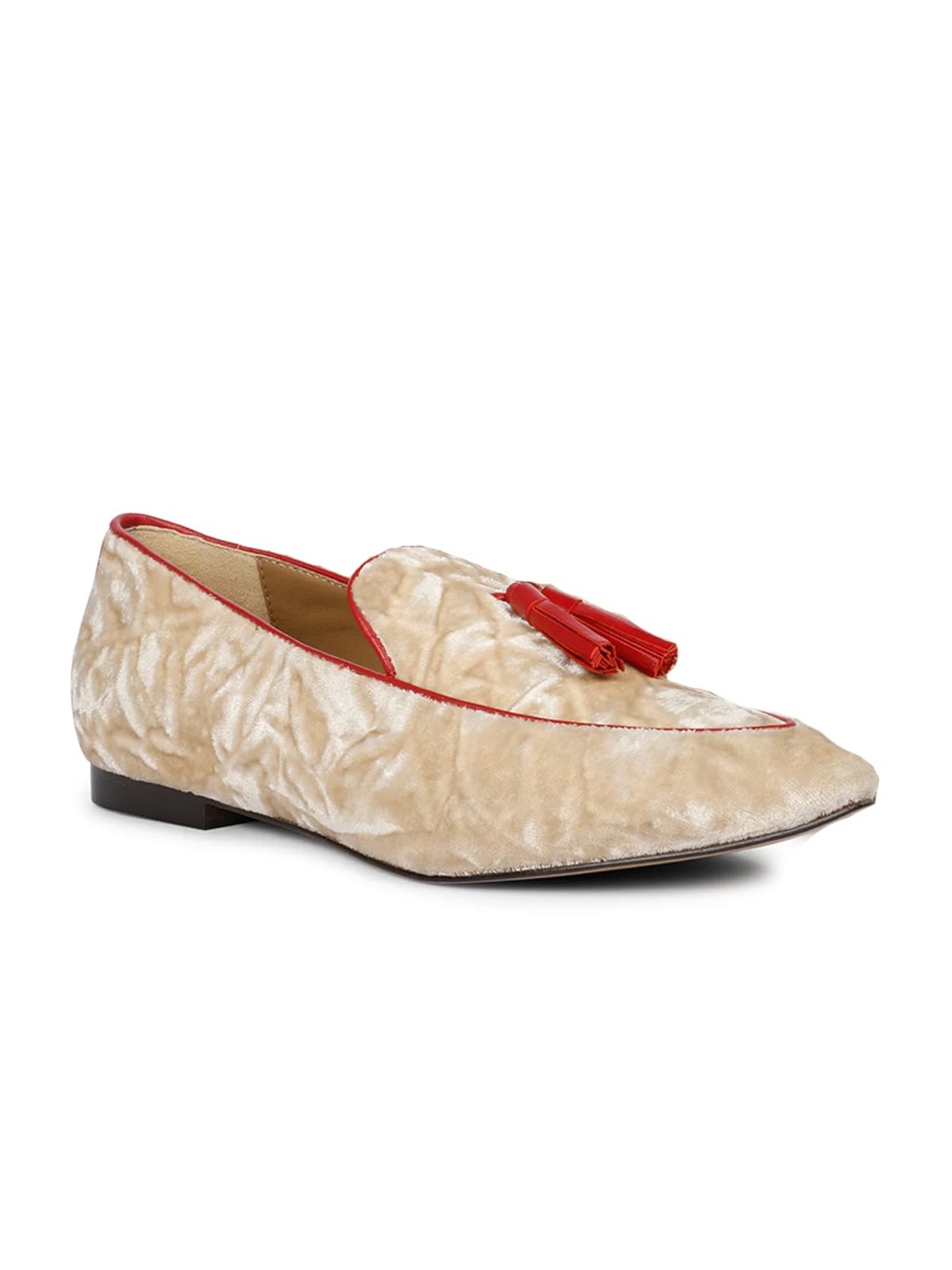 

Saint G Women Pointed Toe Printed Leather Tassel Loafers, Peach