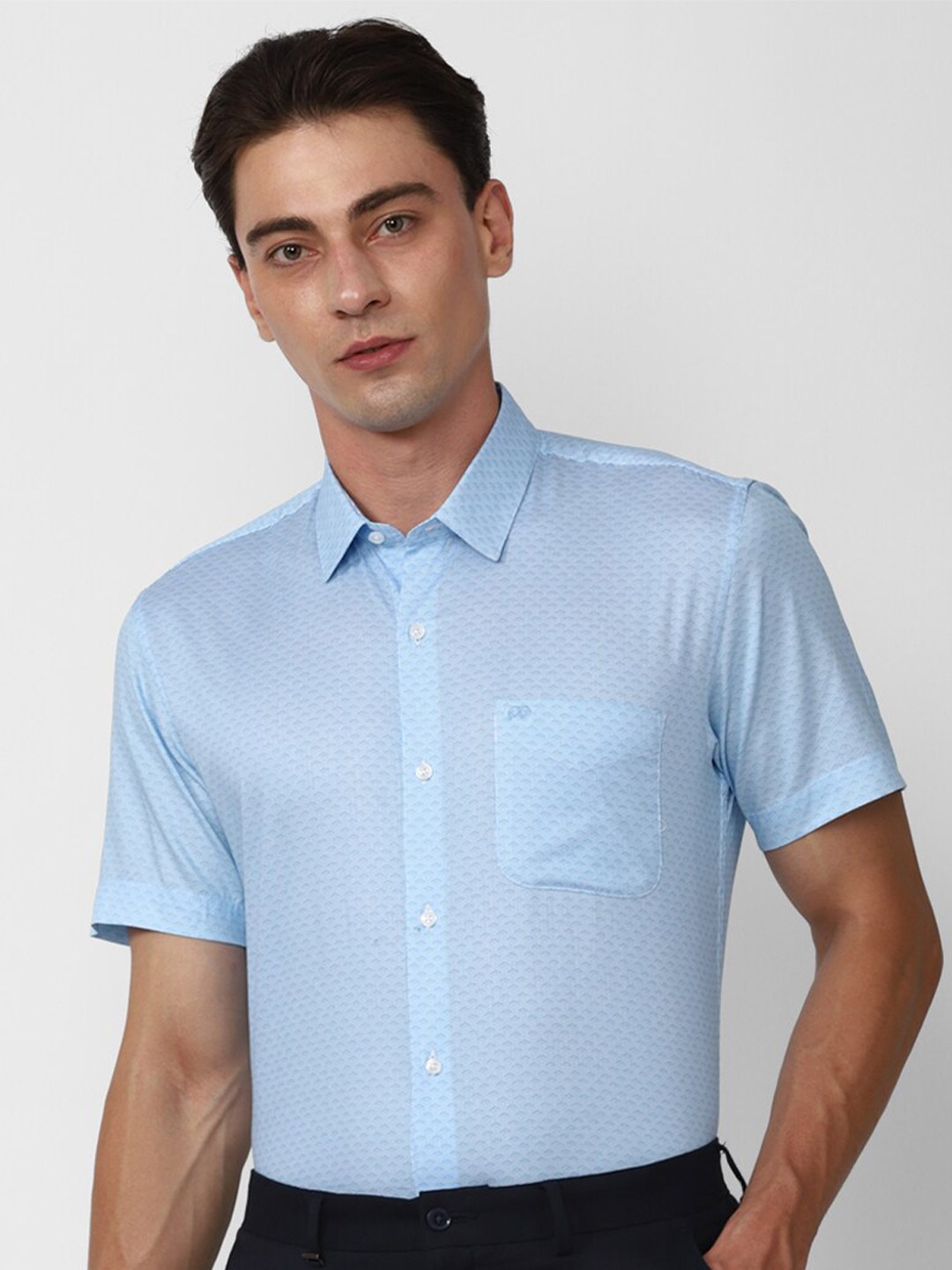 

Peter England Self Design Pure Cotton Formal Shirt, Blue