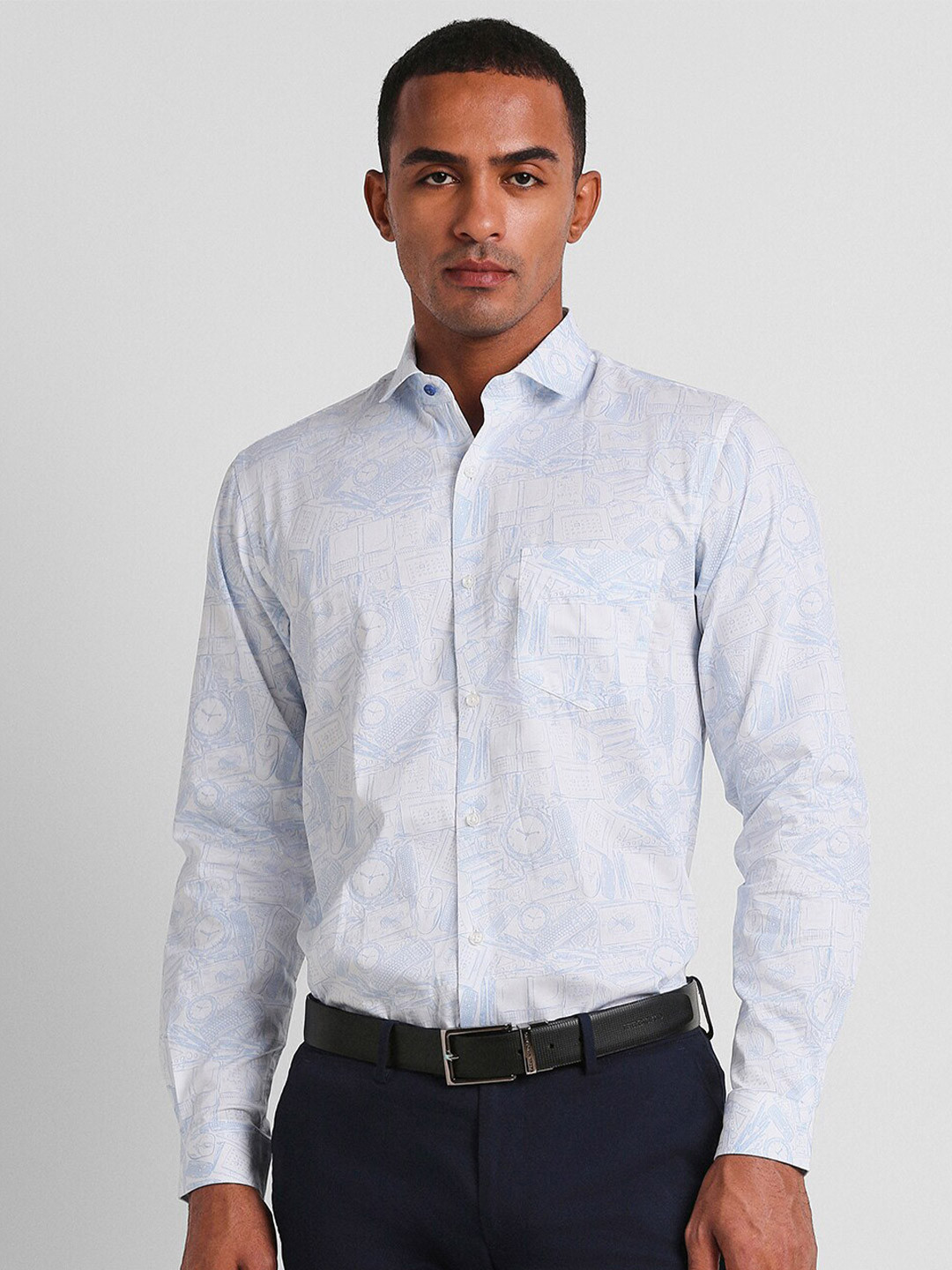 

Peter England Slim Fit Graphic Printed Pure Cotton Formal Shirt, White