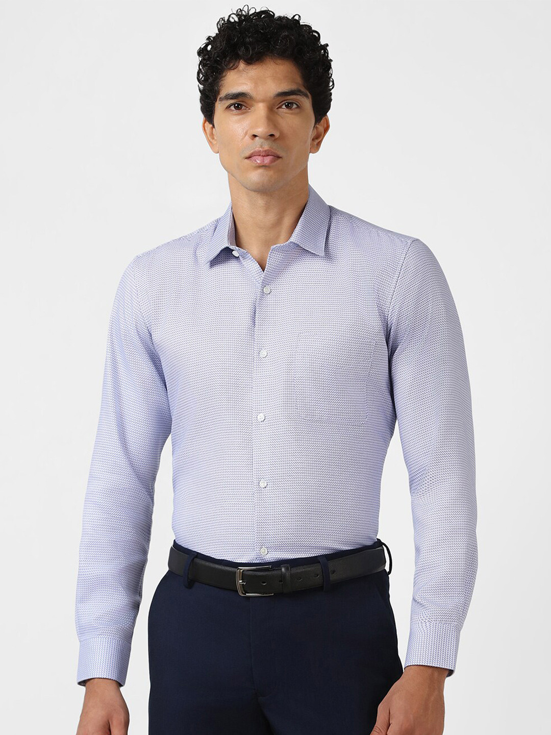 

Peter England Self Design Pure Cotton Formal Shirt, Blue