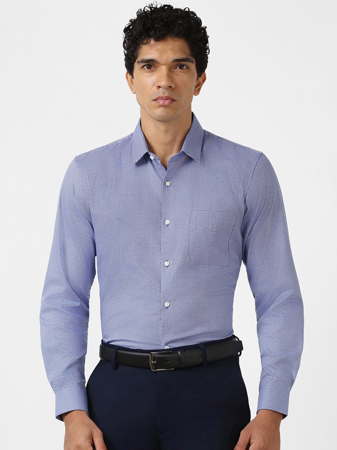 

Peter England Self Design Pure Cotton Formal Shirt, Blue