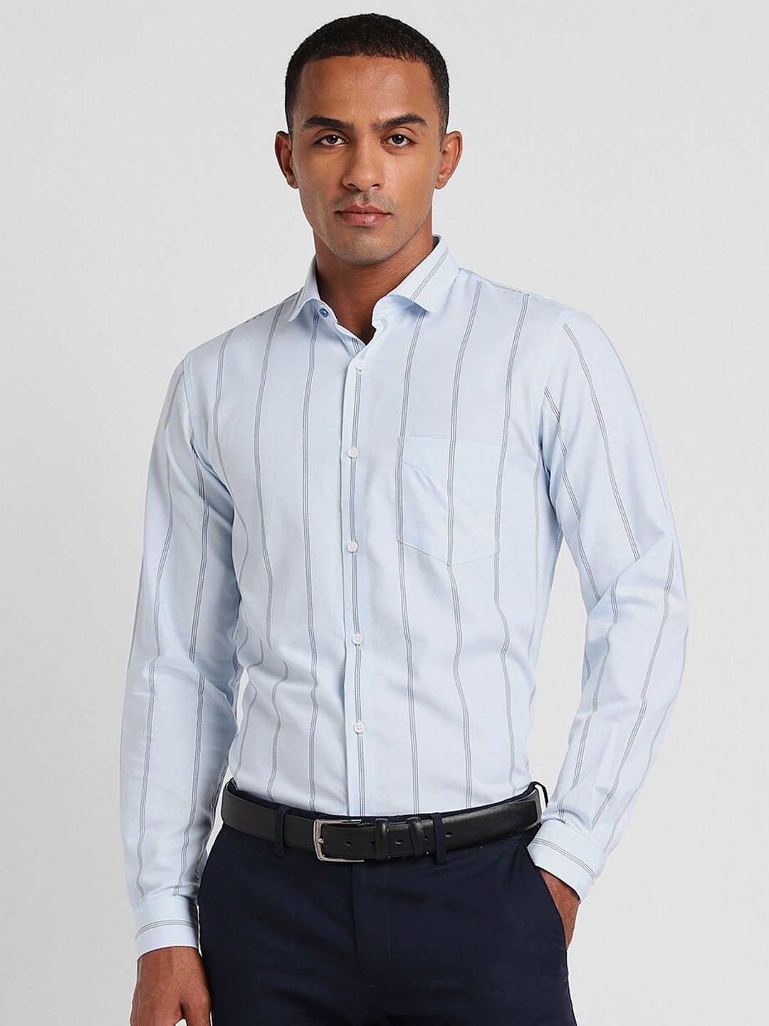 

Peter England Slim Fit Striped Formal Shirt, Blue