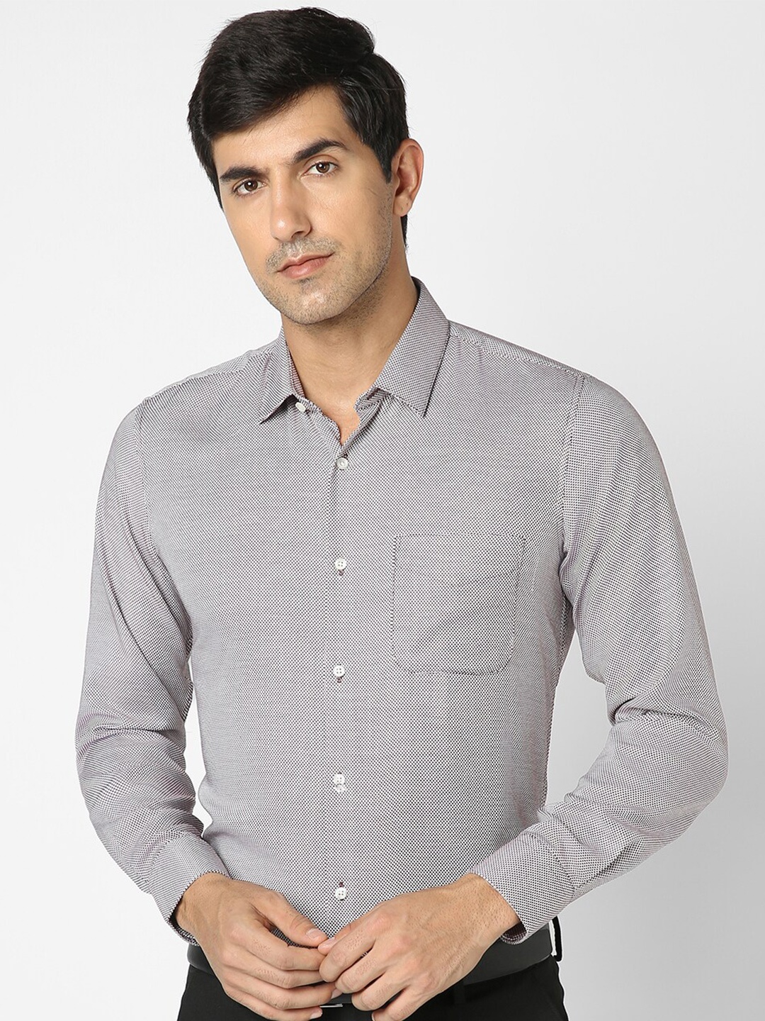 

Peter England Self Design Pure Cotton Formal Shirt, Grey
