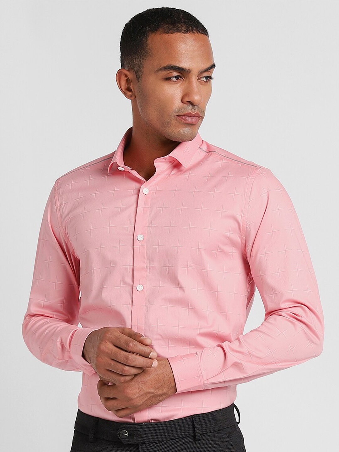 

Peter England Micro Ditsy Printed Slim Fit Cotton Formal Shirt, Pink