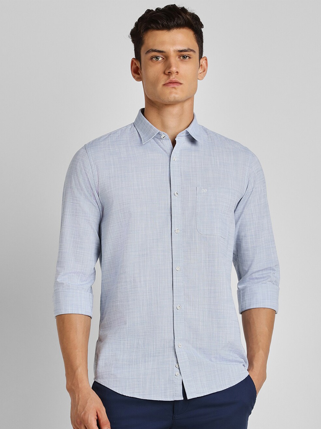 

Peter England Casuals Slim Fit Micro Ditsy Printed Pure Cotton Casual Shirt, Blue