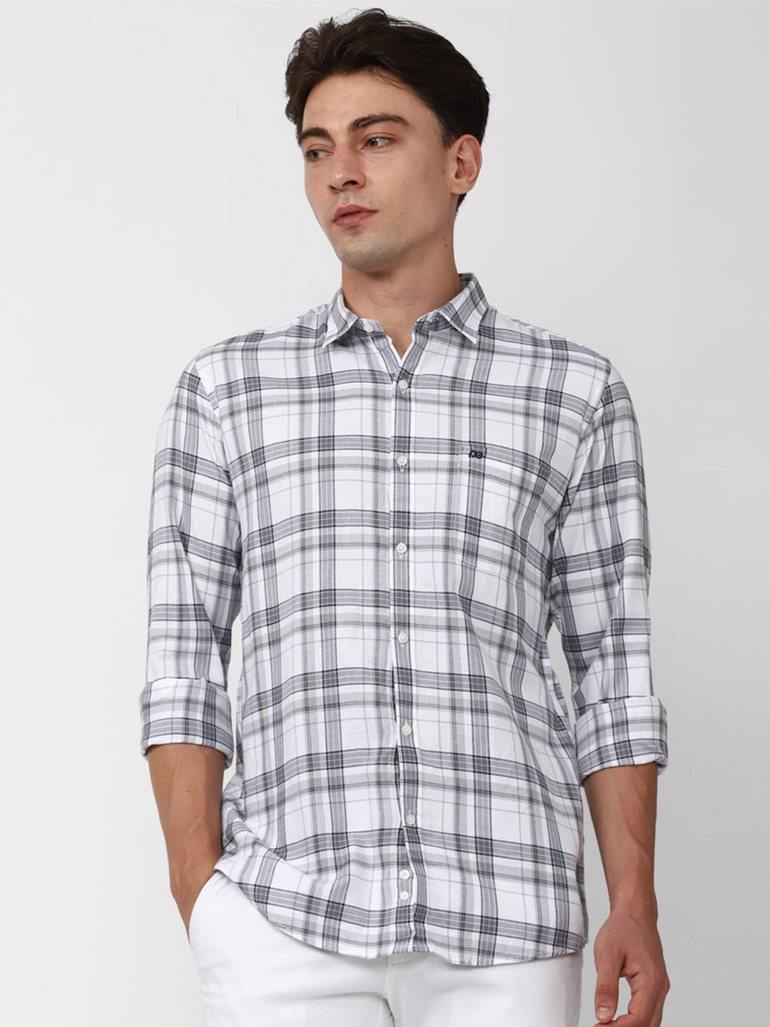 

Peter England Casuals Slim Fit Tartan Checked Pure Cotton Casual Shirt, White