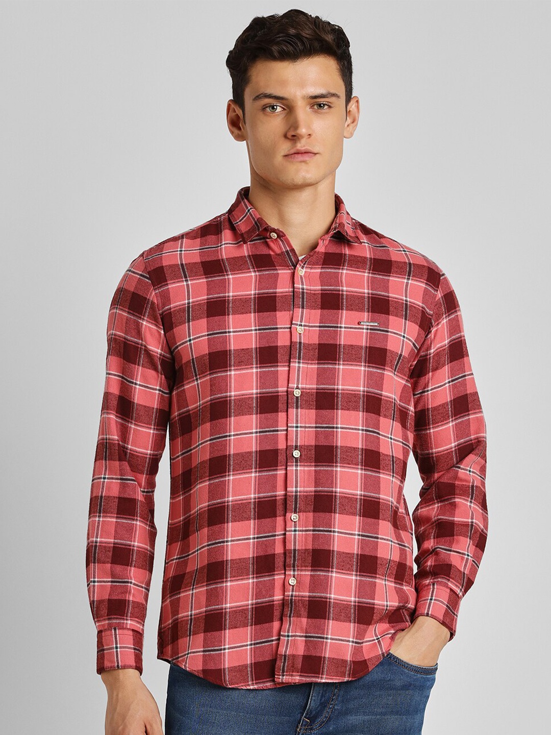 

Peter England Casuals Slim Fit Tartan Checked Pure Cotton Casual Shirt, Pink