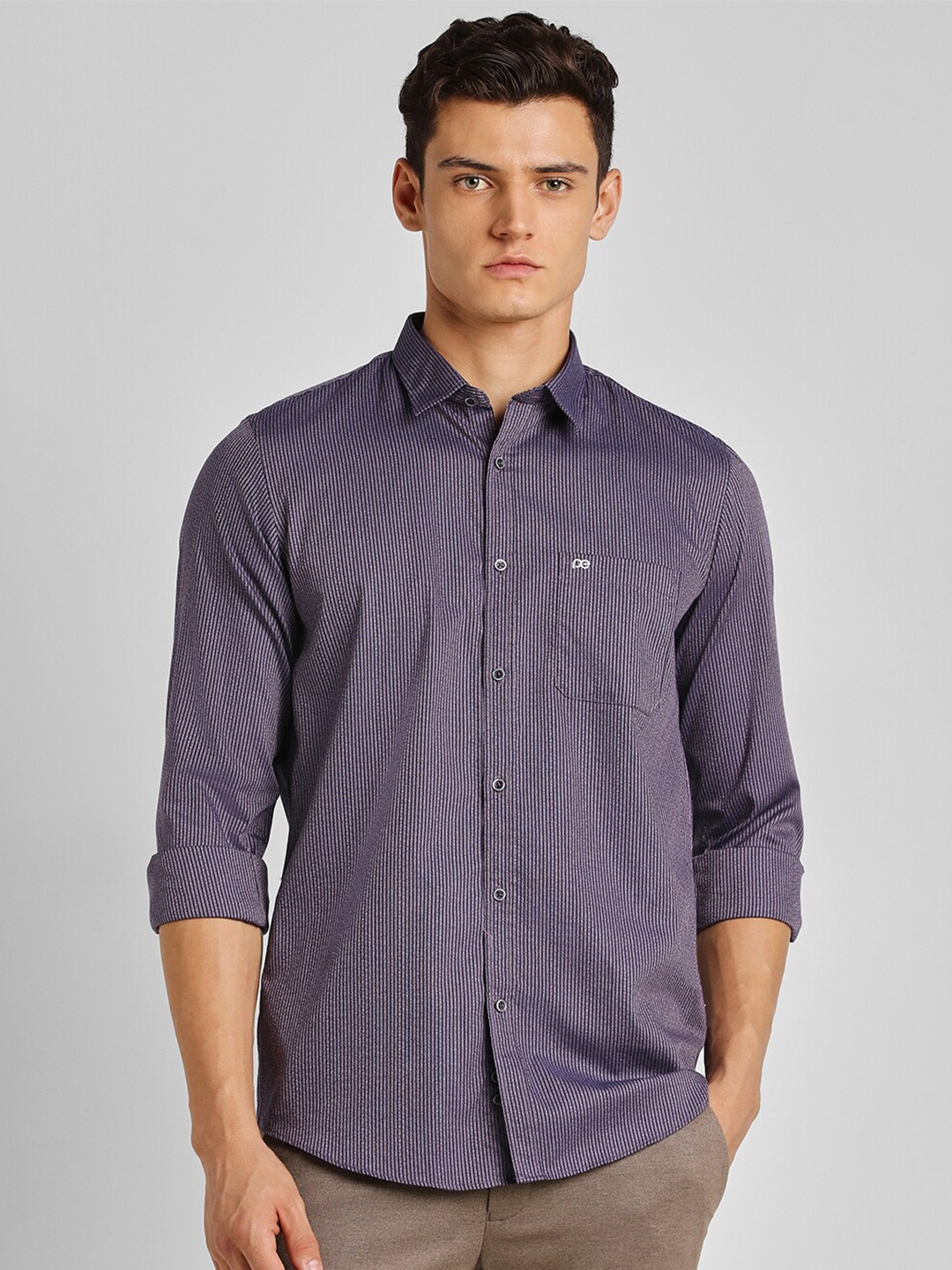

Peter England Casuals Vertical Striped Slim Fit Cotton Casual Shirt, Purple