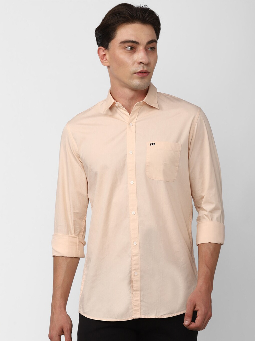 

Peter England Casuals Spread Collar Slim Fit Opaque Casual Shirt, Peach
