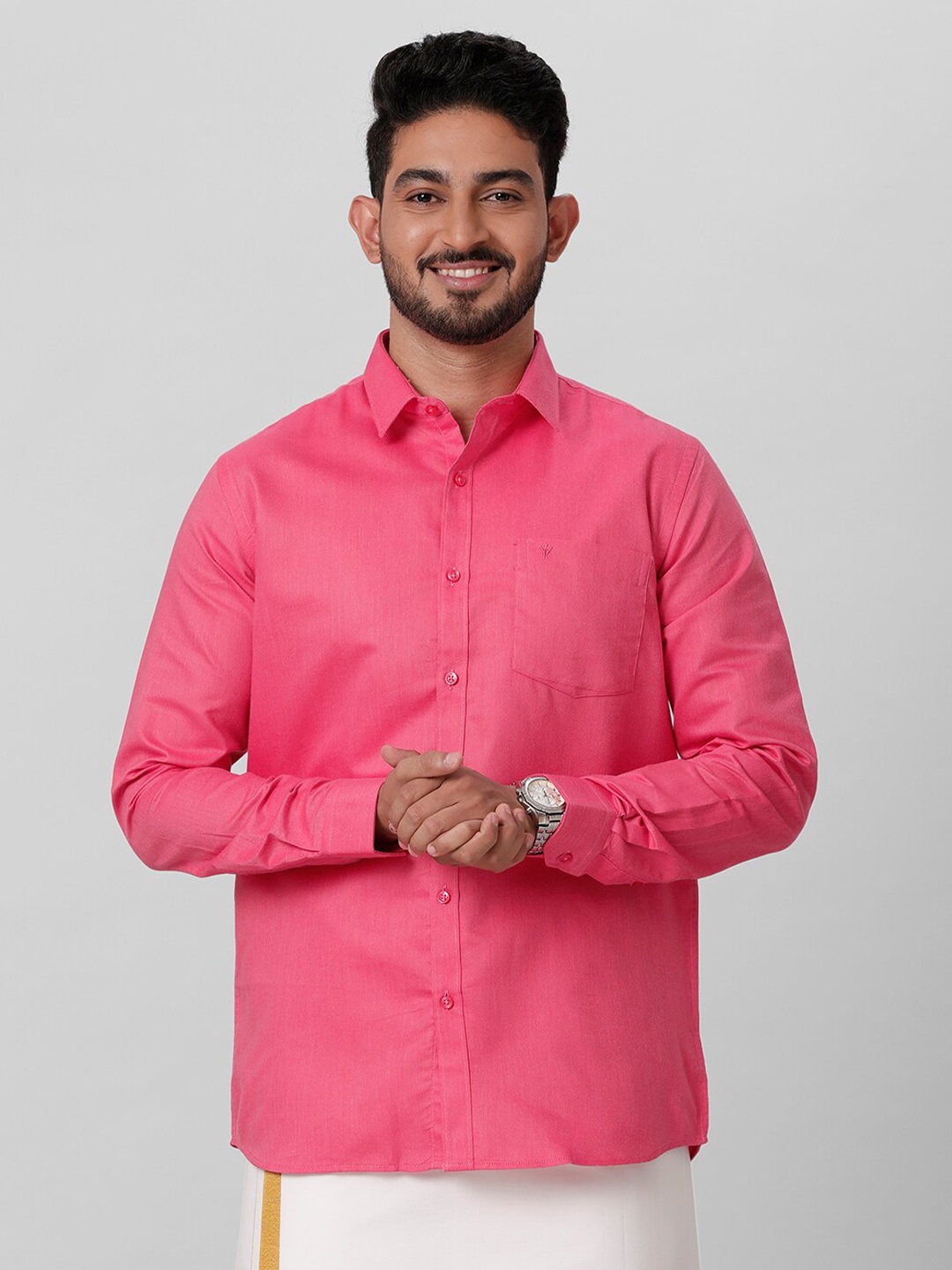 

Ramraj Opaque Long Sleeves Spread Collar Ethnic Shirt, Pink