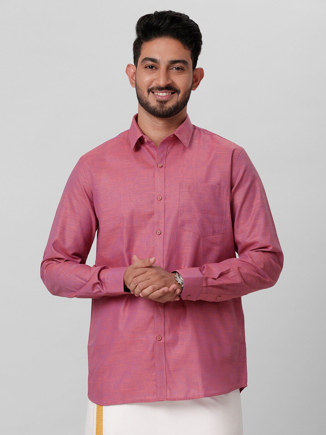 

Ramraj Opaque Long Sleeves Spread Collar Ethnic Shirt, Rose