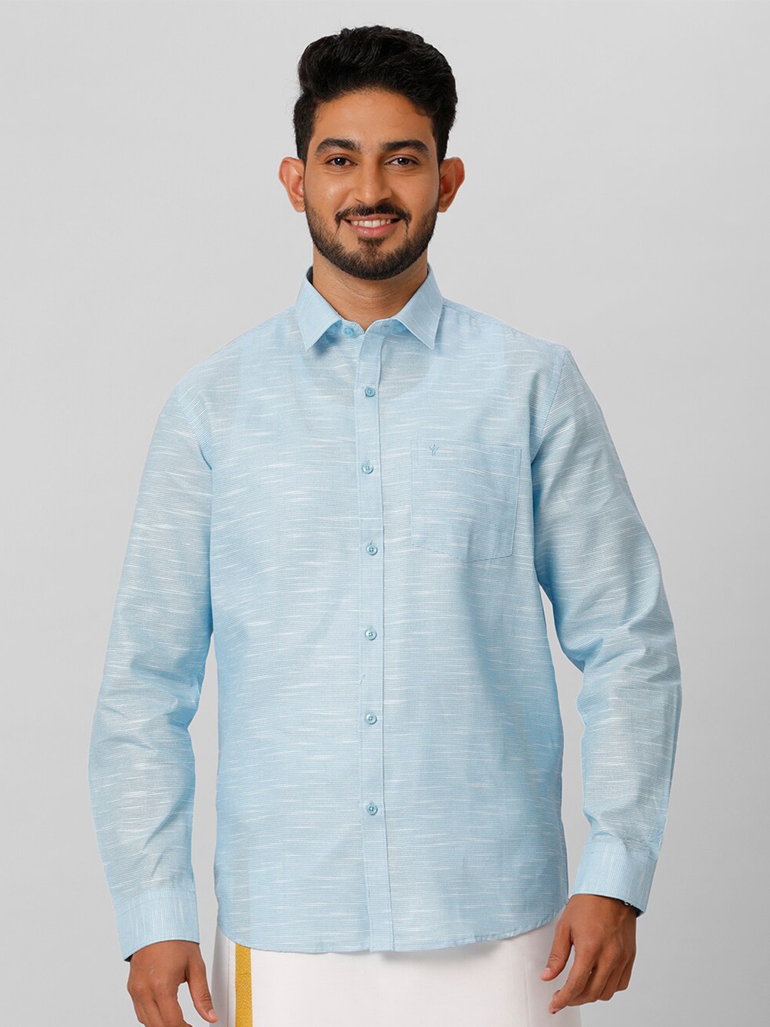 

Ramraj Opaque Long Sleeves Spread Collar Ethnic Shirt, Blue