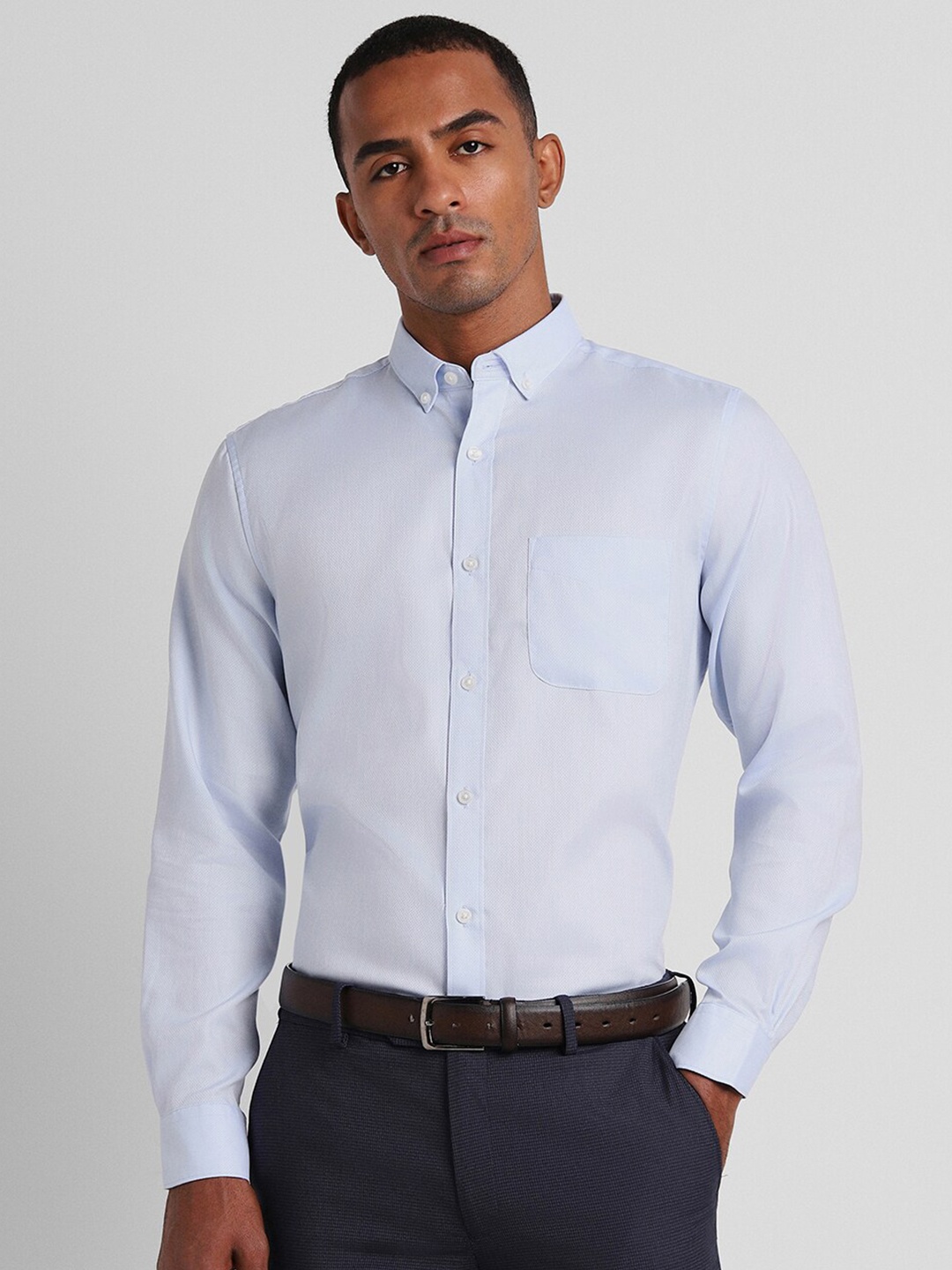 

Peter England Elite Button Down Collar Pure Cotton Slim Fit Formal Shirt, Blue
