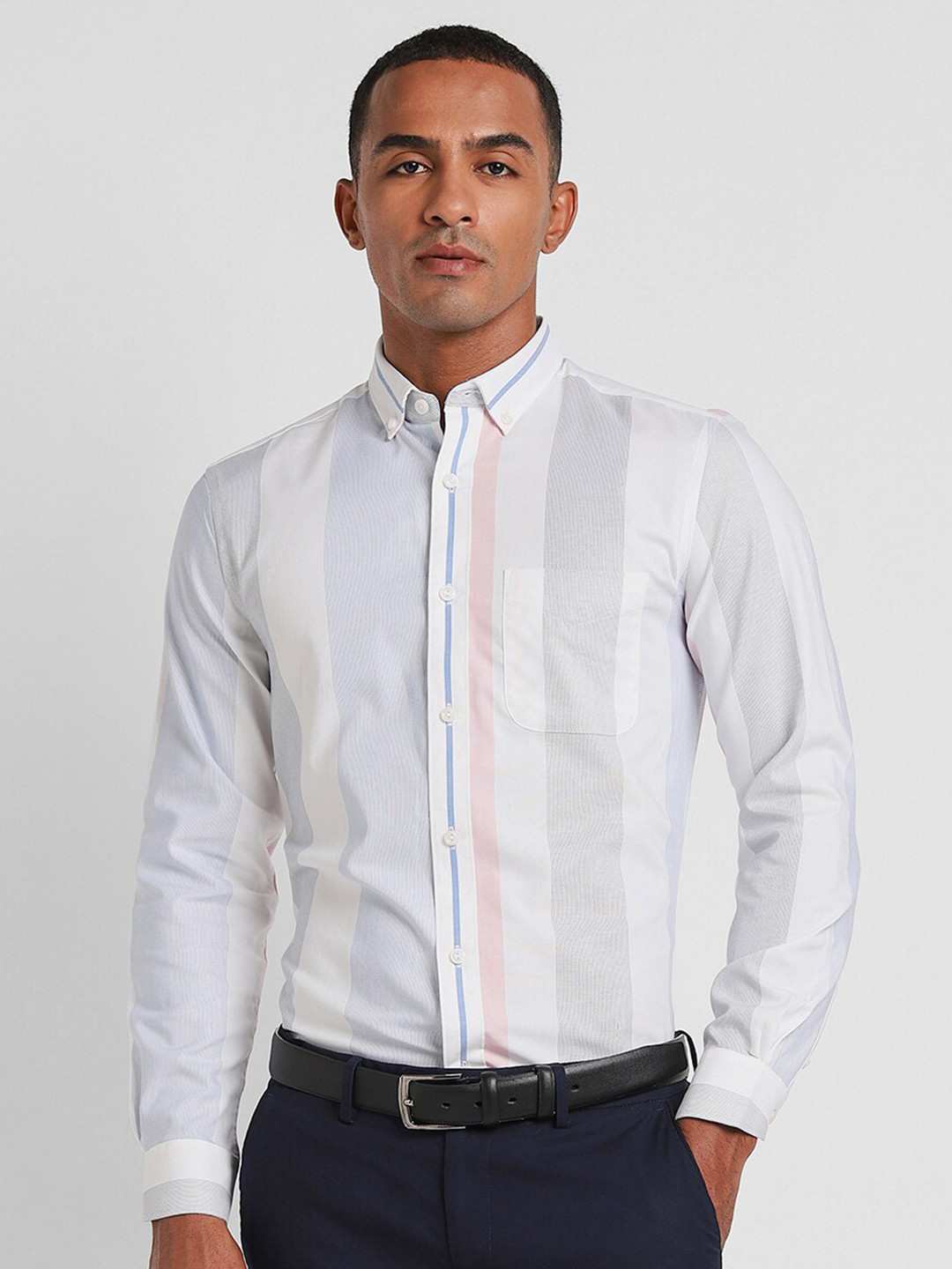 

Peter England Elite Men Slim Fit Striped Pure Cotton Formal Shirt, White