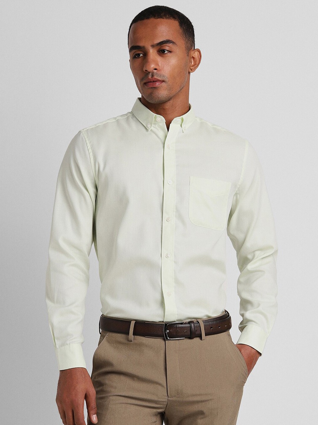 

Peter England Elite Button-Down Collar Opaque Pure Cotton Formal Shirt, Yellow