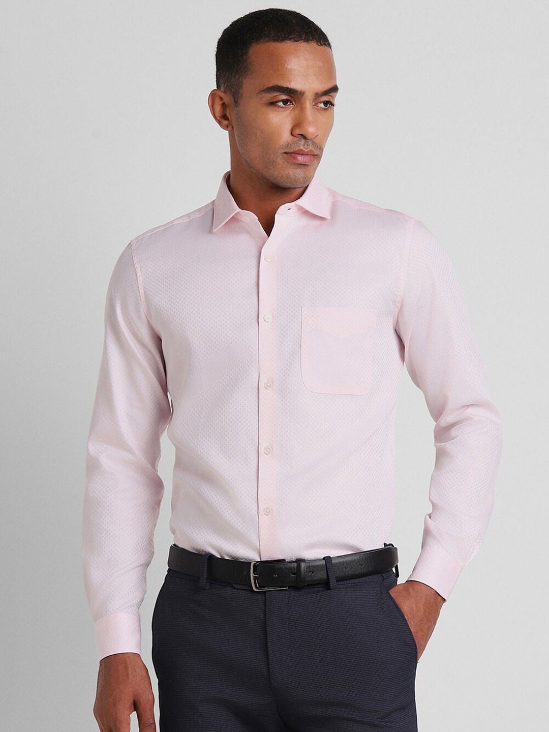 

Peter England Elite Self Design Slim Fit Opaque Pure Cotton Formal Shirt, Pink