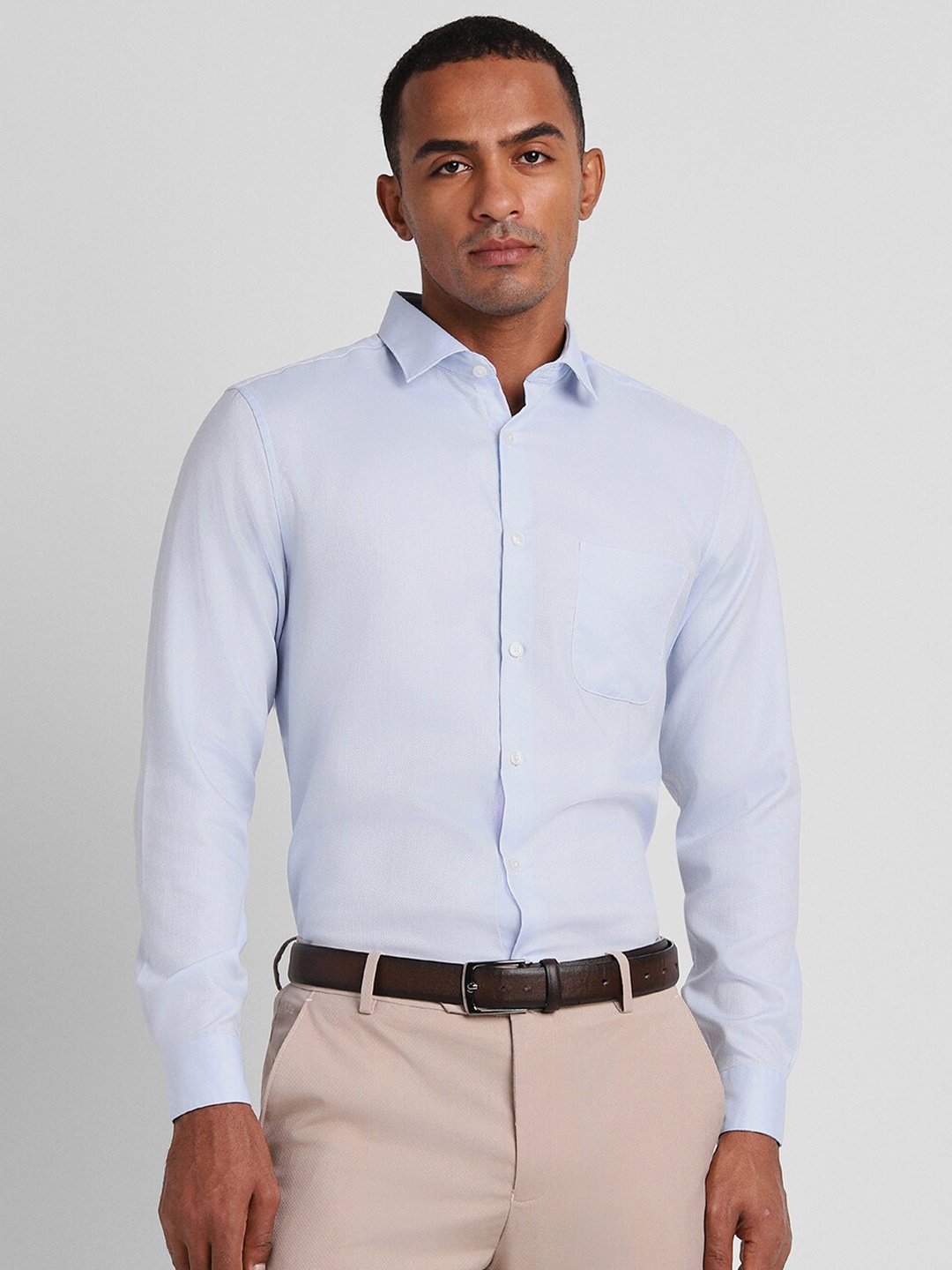

Peter England Elite Textured Self Design Pure Cotton Formal Shirt, Blue