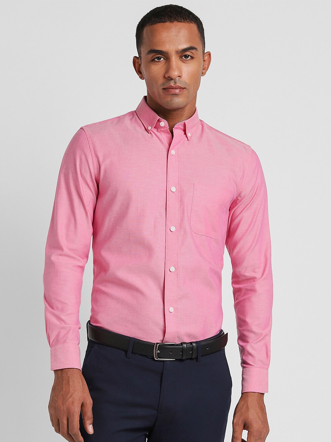

Peter England Elite Slim Fit Button-Down Collar Pure Cotton Formal Shirt, Pink