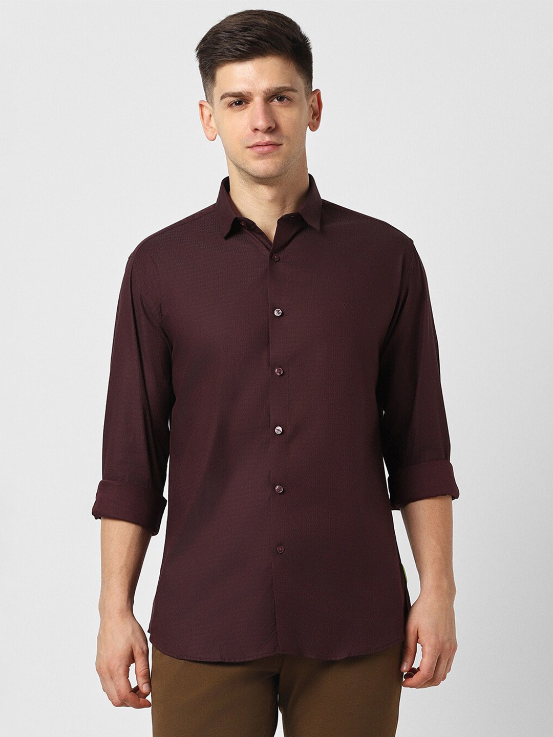 

V Dot Slim Fit Casual Pure Cotton Shirt, Brown