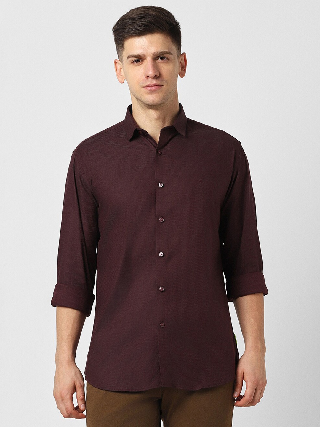 

V Dot Slim Fit Textured Casual Pure Cotton Shirt, Brown