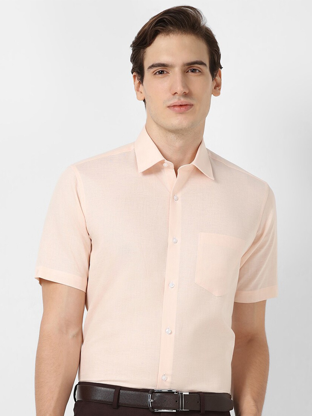 

Van Heusen Spread Collar Cotton Linen Formal Shirt, Beige