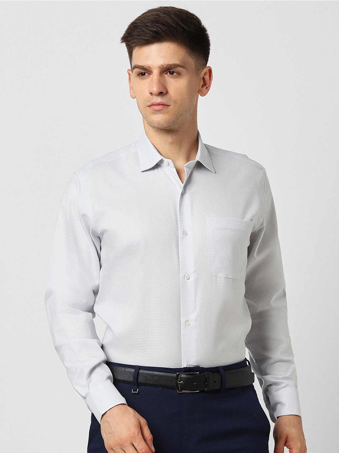 

Van Heusen Self Designed Spread Collar Pure Cotton Formal Shirt, Blue